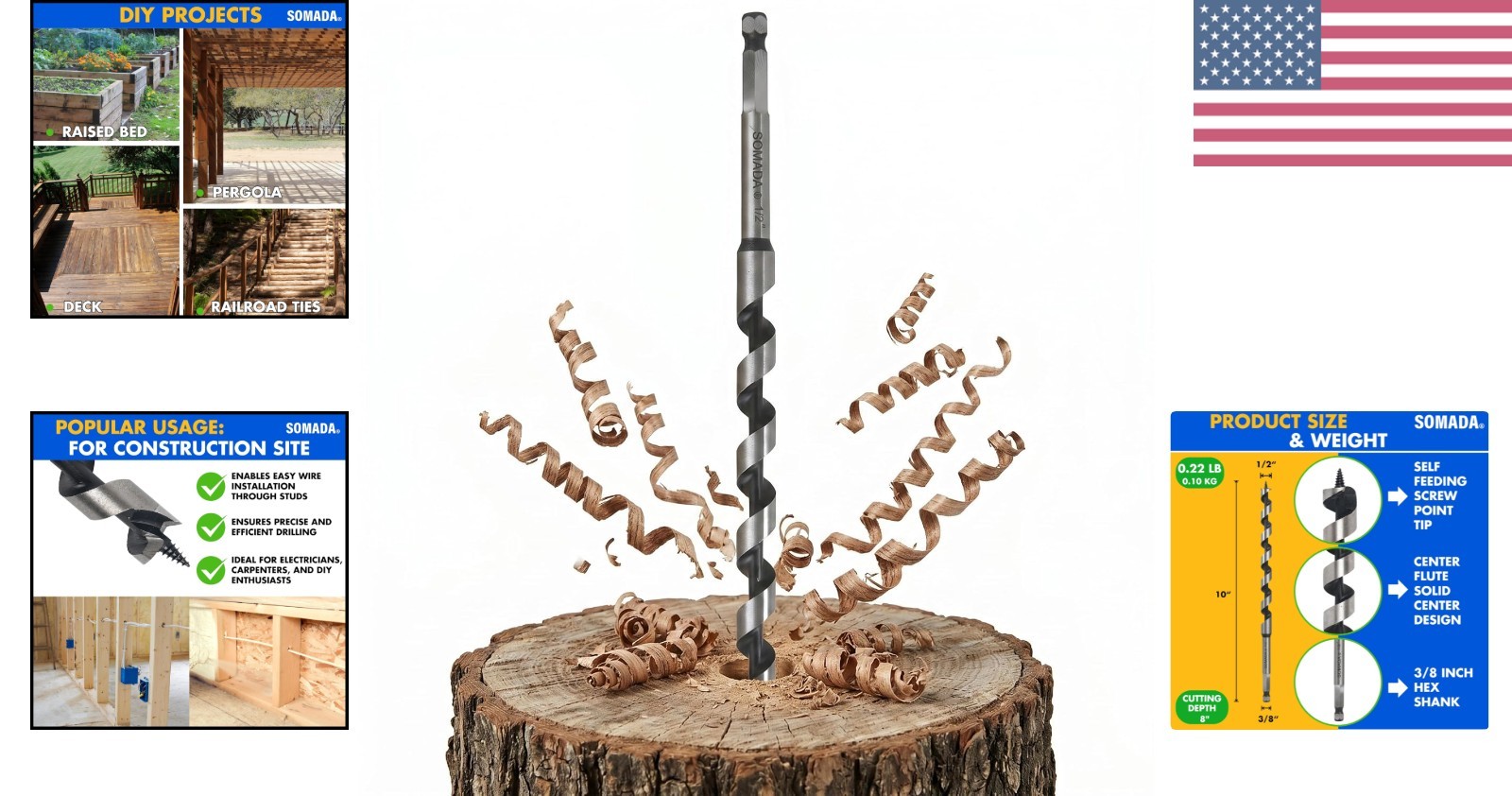 1/2-Inch x 10-Inch Auger Drill Bit for Wood, Quick Change Hex Shank 3/8-Inch …