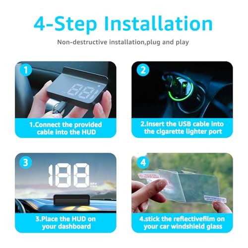 Heads up Display for Cars,Car HUD,Head up Display for Car,Digital GPS K1-White