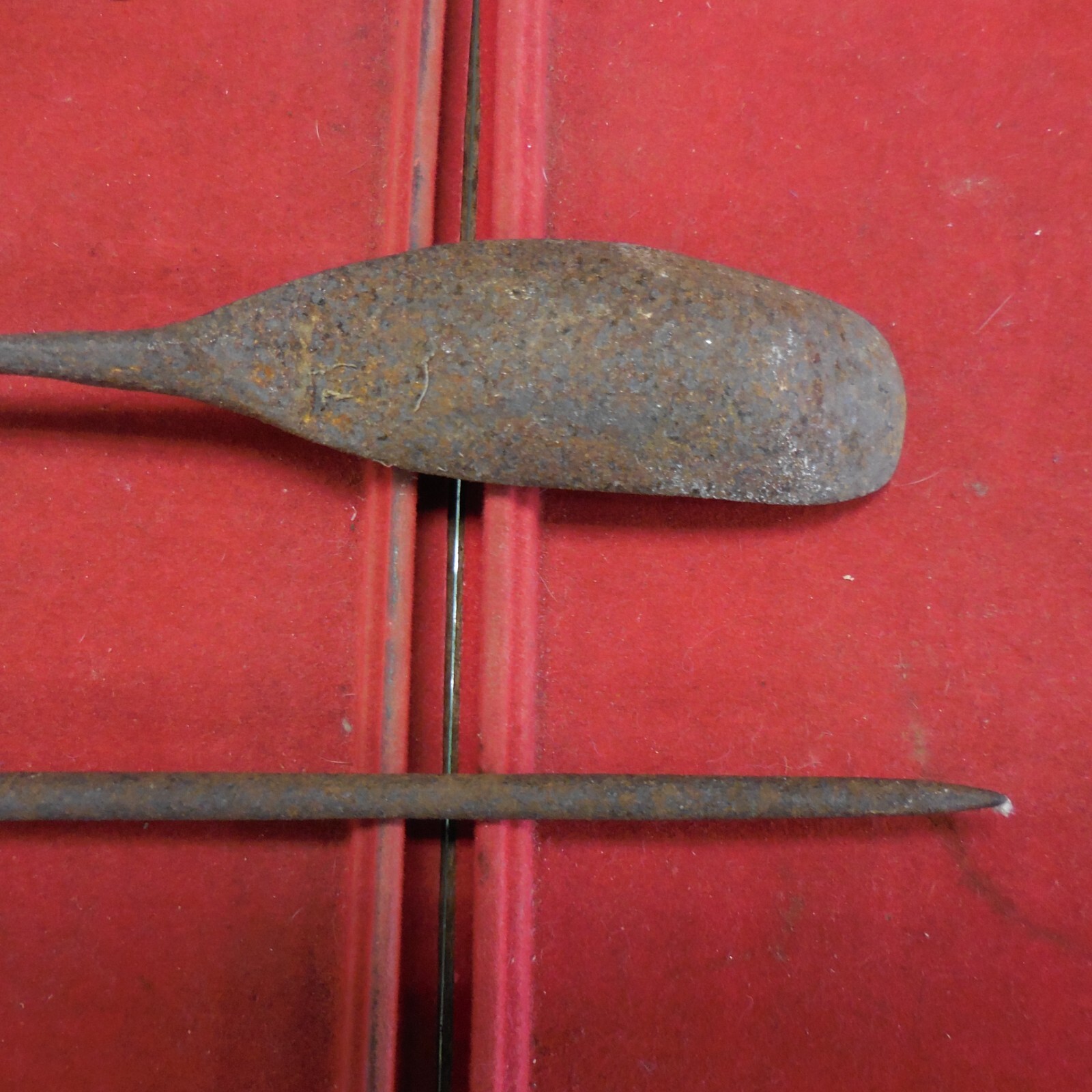 Vintage Set of (2) Blacksmith Forging Railroad Spike Tools–Spoon & Pick 18.5″