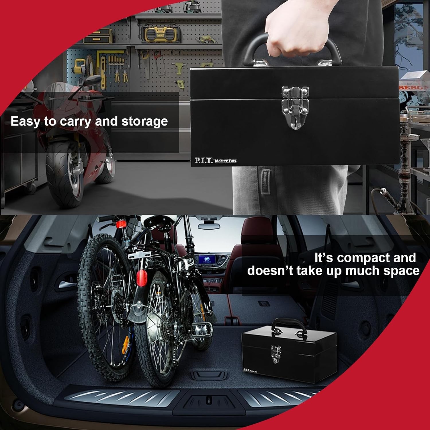 Toolbox, Portable, Black, Removable Tray, Steel