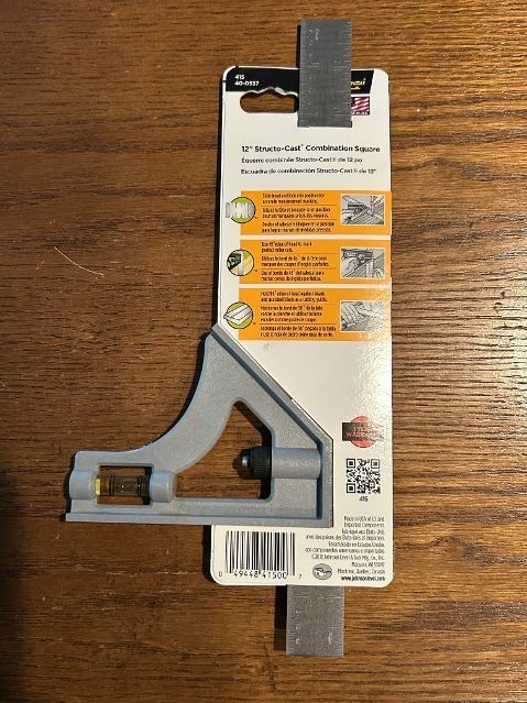 Johnson 12″ Structo-Cast Combination Square 40-0537 Stamped Stainless Steel New