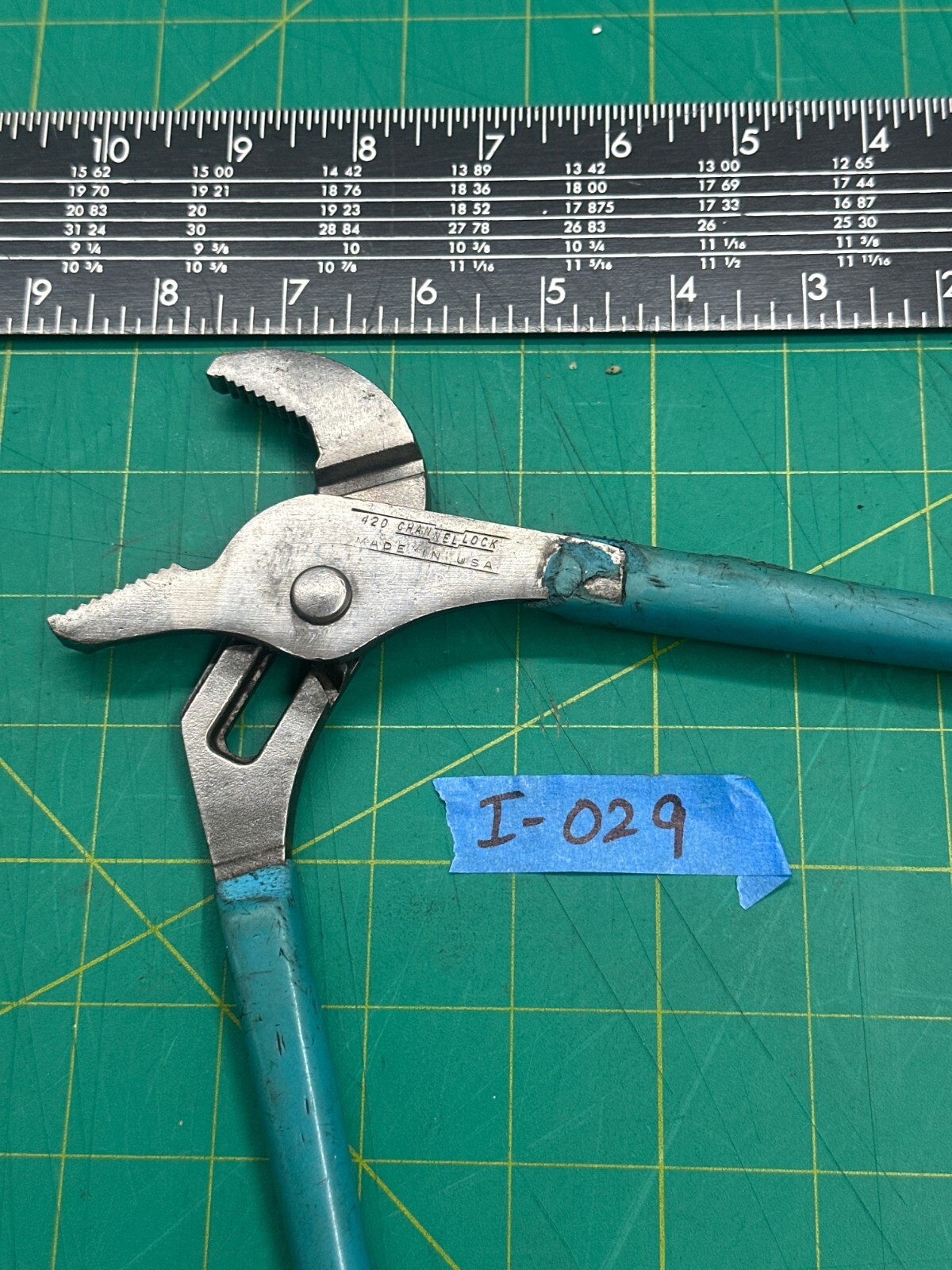Vintage 10″ Channellock No.420 Slip Joint Pliers Blue Grip Tool, Made In USA