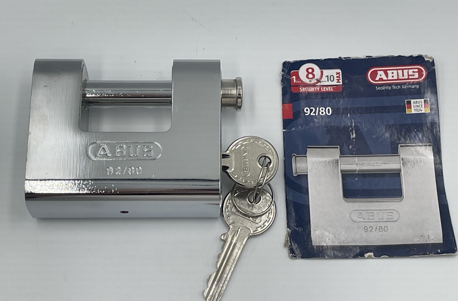 ABUS 92/80 Chrome-plated Solid Brass w/ Steel Jacket Lock, 12mm Bolt *NEW* NoBox