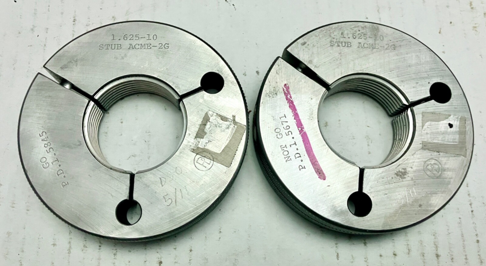 PENNOYER DODGE 1-5/8″ 10 STUB ACME 2G THREAD RING GAGES GO NO GO 1.5845 & 1.5671