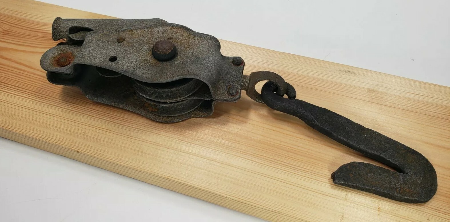 Vintage Block & Tackle ~ Double Pulley System w/ Brake ~ Farmhouse Rustic Décor