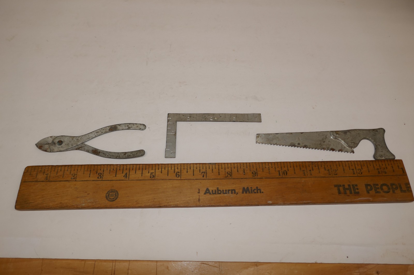 Vintage Children’s Metal Woodworking Tool Set Saw,Pliers,Square