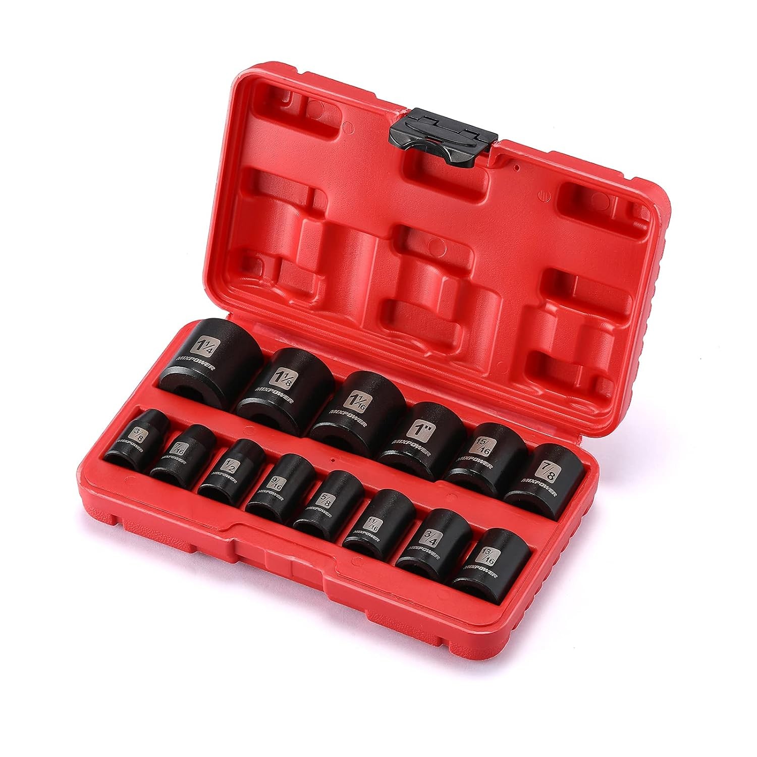 1/2 Inch Drive 14 Piece CRV Shallow Impact Socket Set 3/8 to 1 1/4 Inch