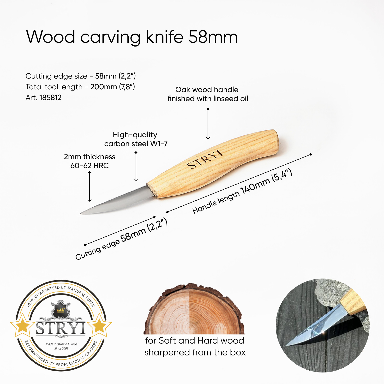 Forged Wood Carving Knife 58mm (2,3 in), Woodworking Supply, Tools,Handmade Gift