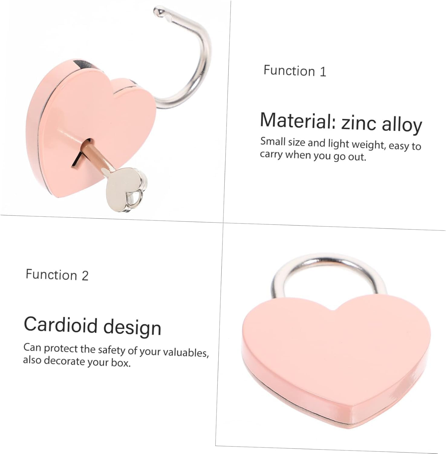 Pink Heart-Shaped Mini Padlock – Cute Metal Lock with Key for Diaries, Jewelr…