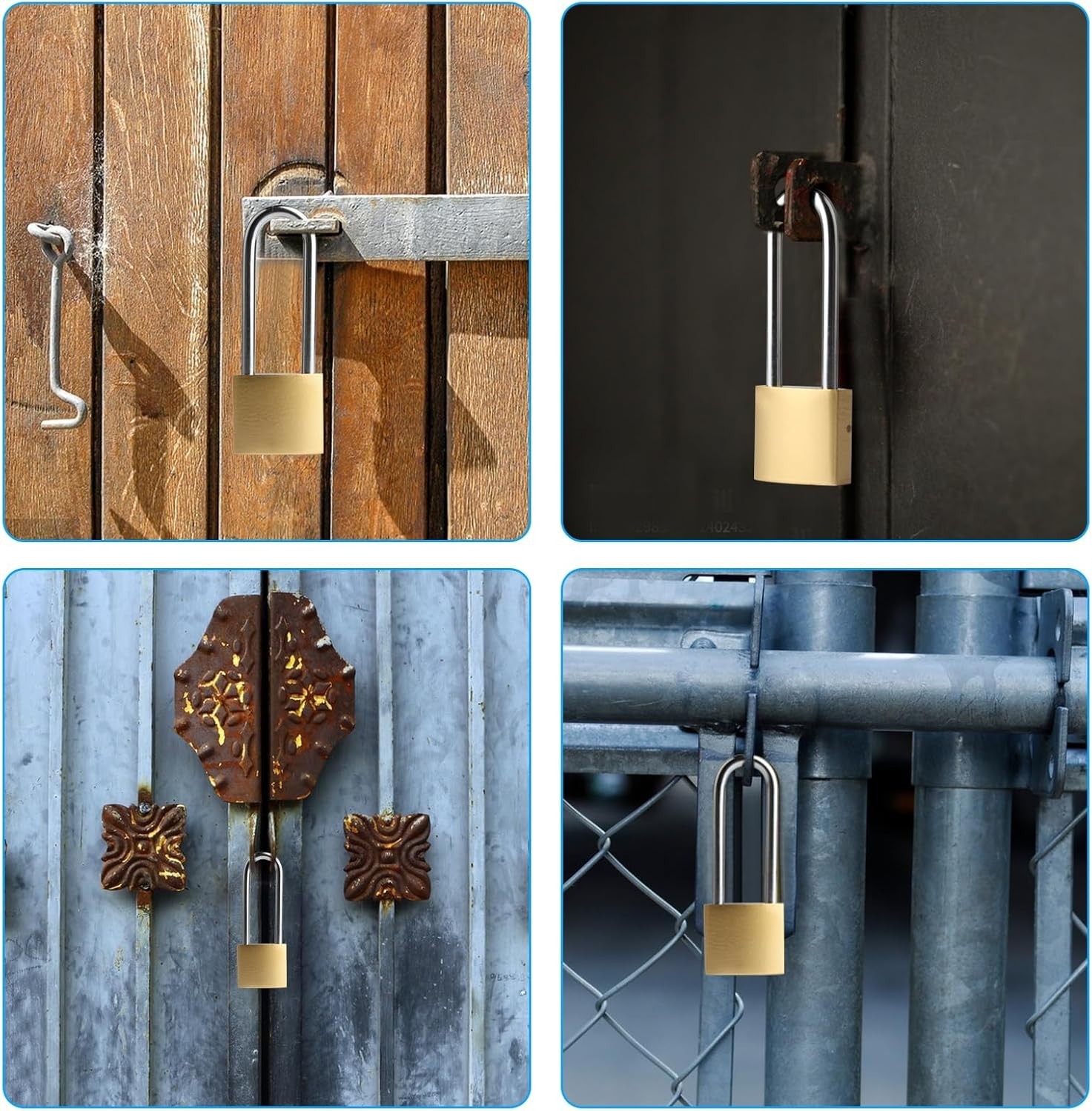 4 PCS Long Keyed Padlock Waterproof Solid Brass Lock, Padlock with Keys, 3.4 Inc