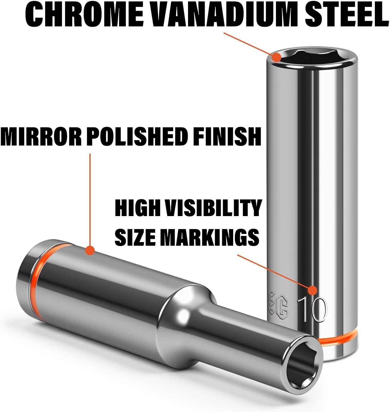 1/4 Drive Metric Deep Hex Socket Set 14pc 4-15mm Chrome Vanadium Case