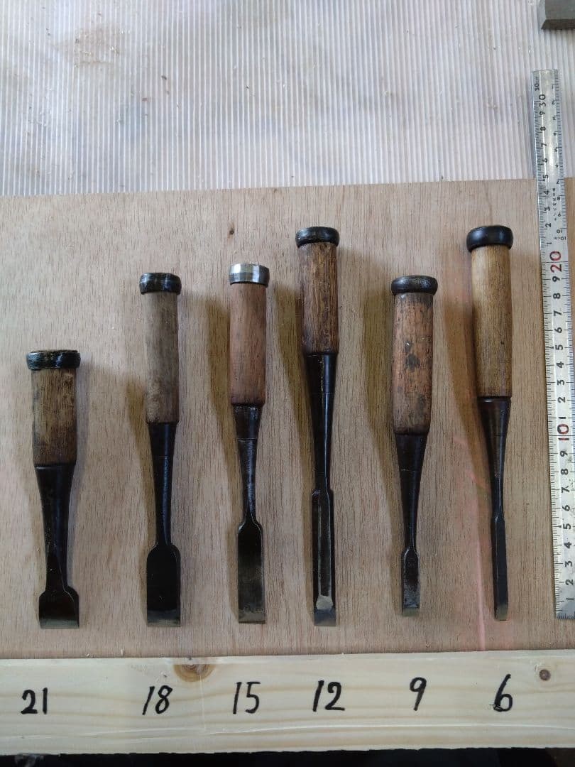 Lot of 6 Restored Japanese Chisels Oire Nomi Set Sharpened Woodworking W/Pouch