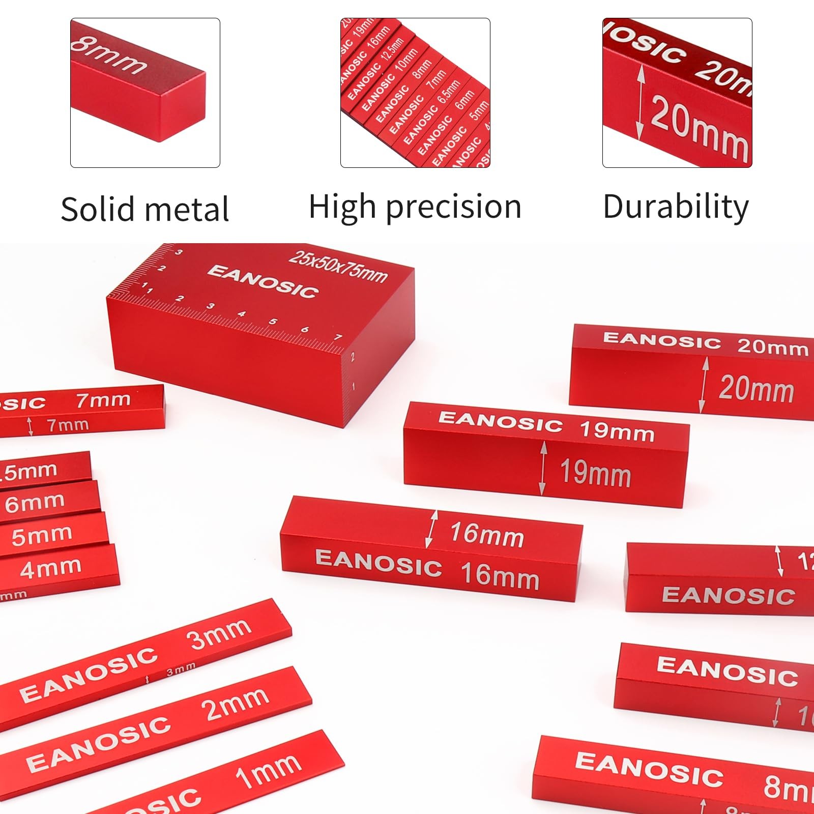 EANOSIC Metric Setup Blocks Height Gauge Set, 15pcs Precision Metric, Red