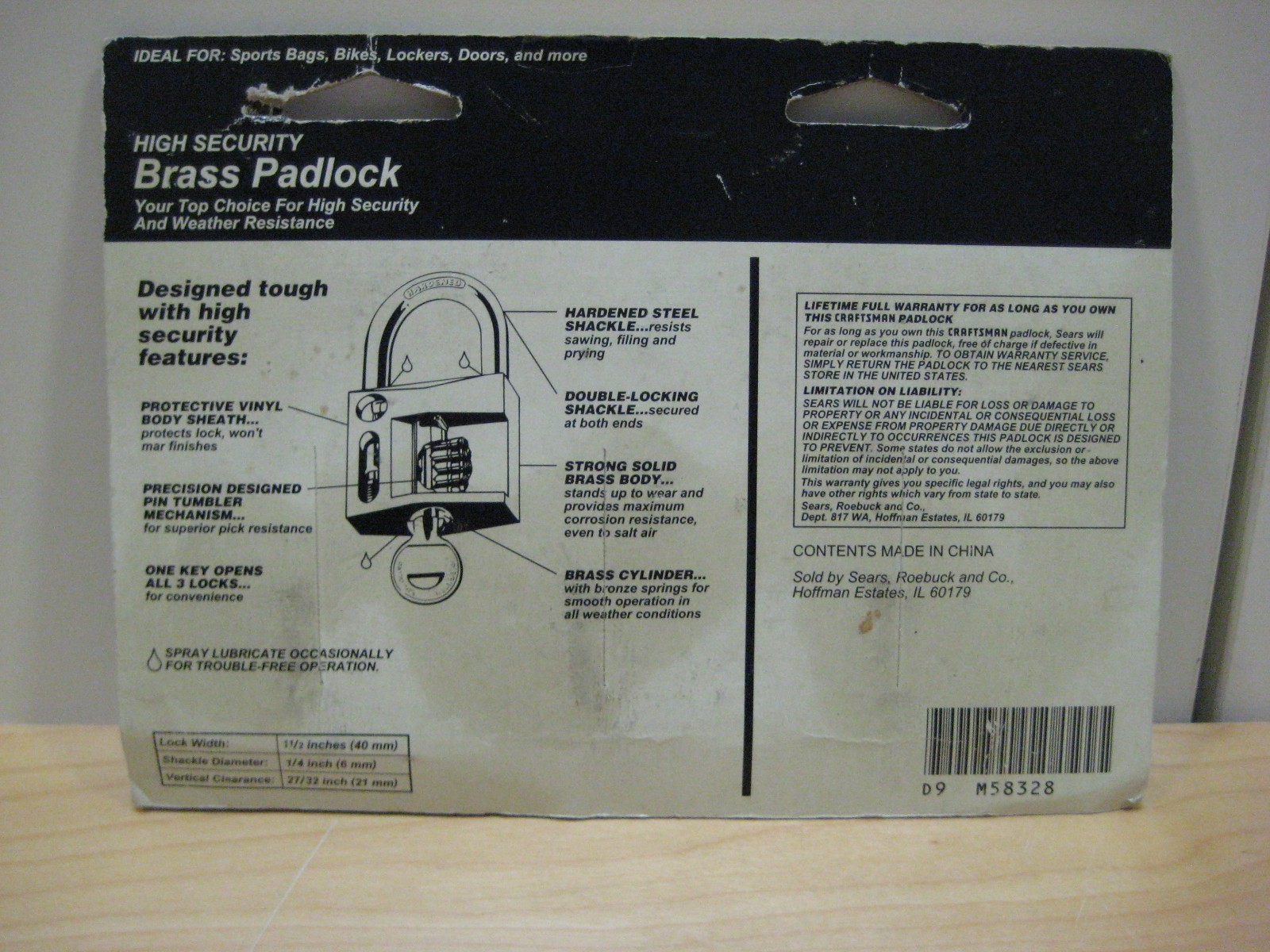 SEARS / CRAFTSMAN Weather Resistant Brass Padlock Set 3 Locks + 6 Keys 9-58328