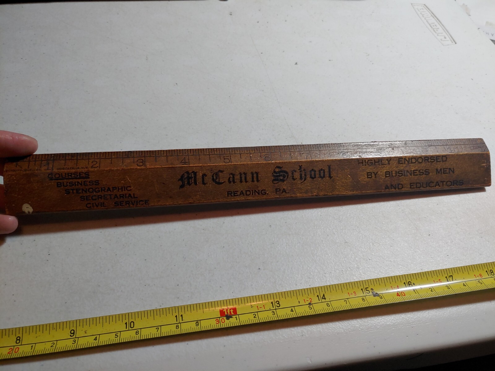 Vintage McCann School Reading PA Business Wood Ruler
