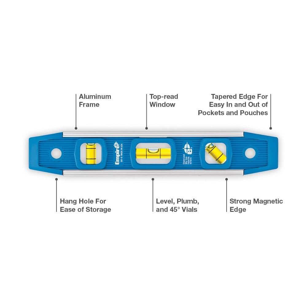 9 in Torpedo Level Compact Magnetic Spirit Level Tool for Construction and DIY