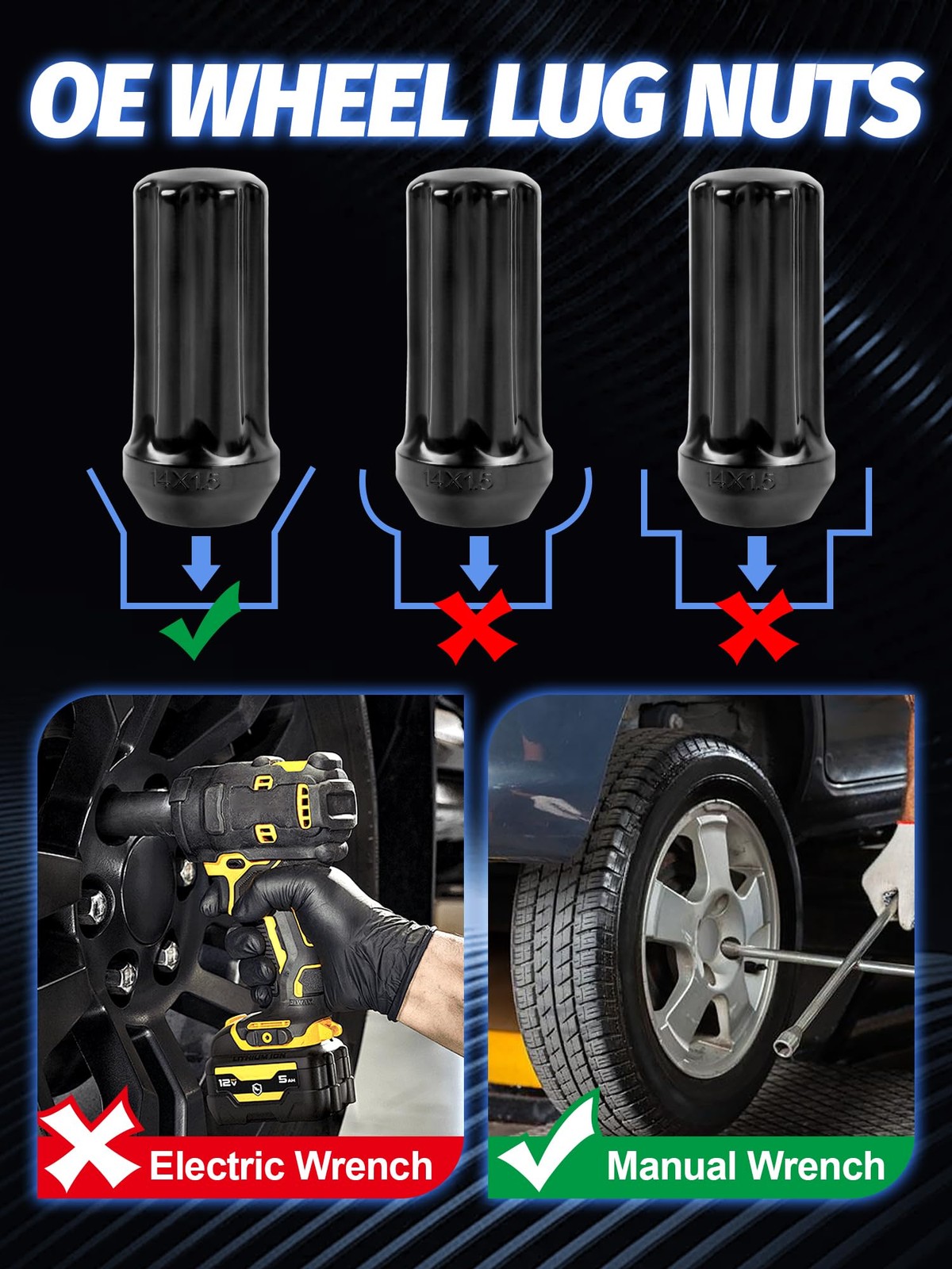 SKCOAUTO 24pc M14x1.5 Black XL Spline Lug Nuts