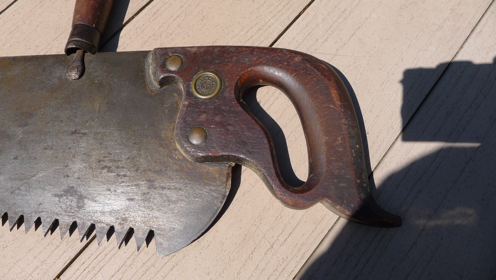 ANTIQUE H DISSTON & SONS LOGGING SAW, 36″ W PLATE, CAST STEEL