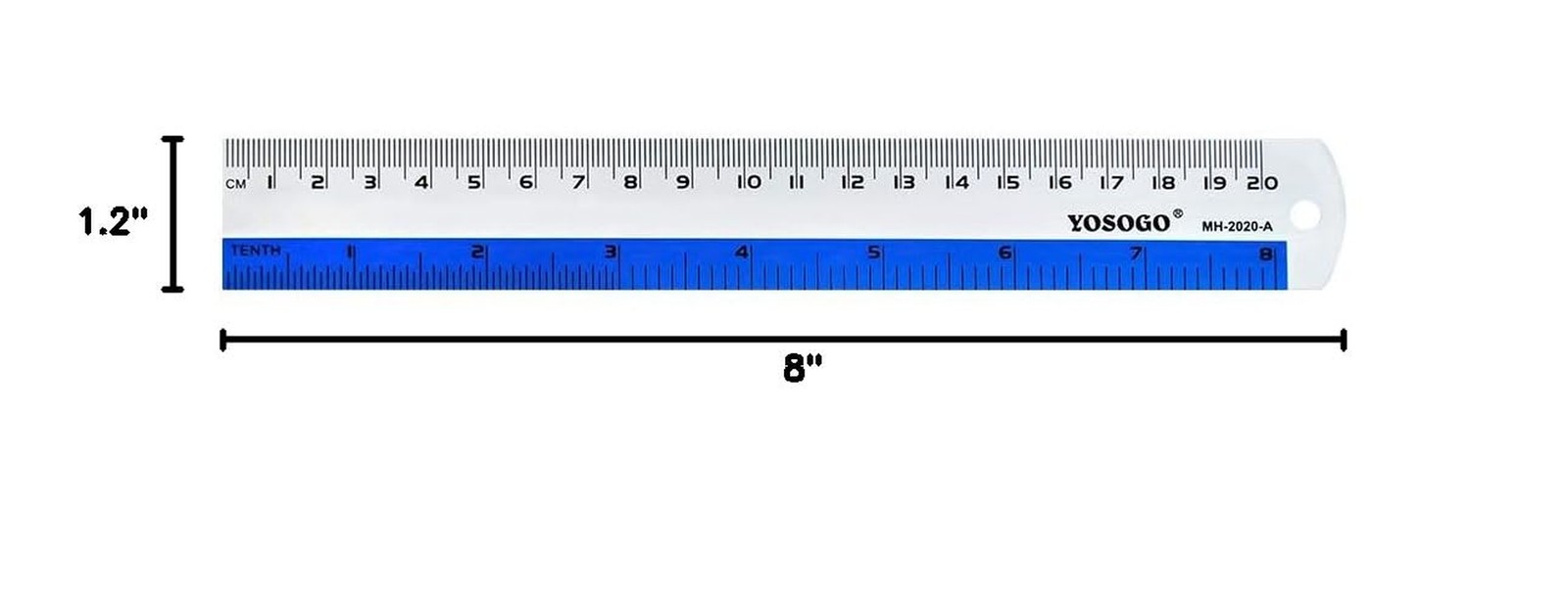 8 Inch / 20 cm Assorted Color Aluminum Ruler in Inch and CM Scale with Hangin…