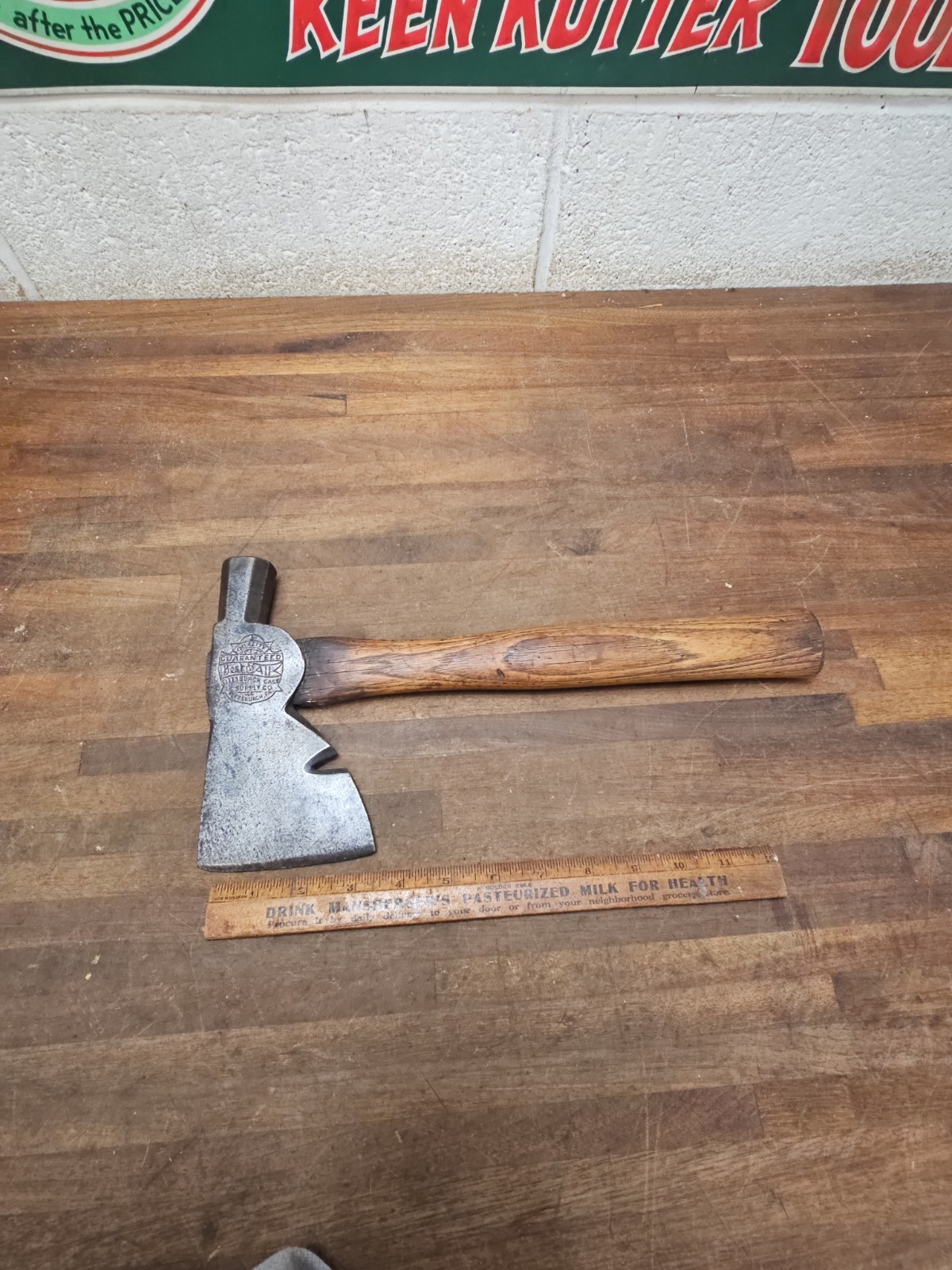 D58- Antique PITTSBURGH GAGE & SUPPLY CO. BEST ALL EMBOSSED HATCHET