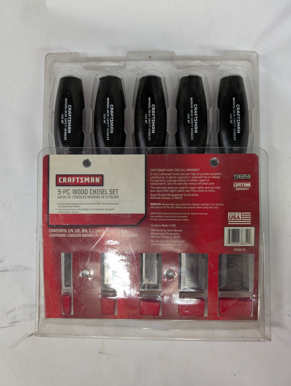 Craftsman 5 piece wood chisel set new USA #936859