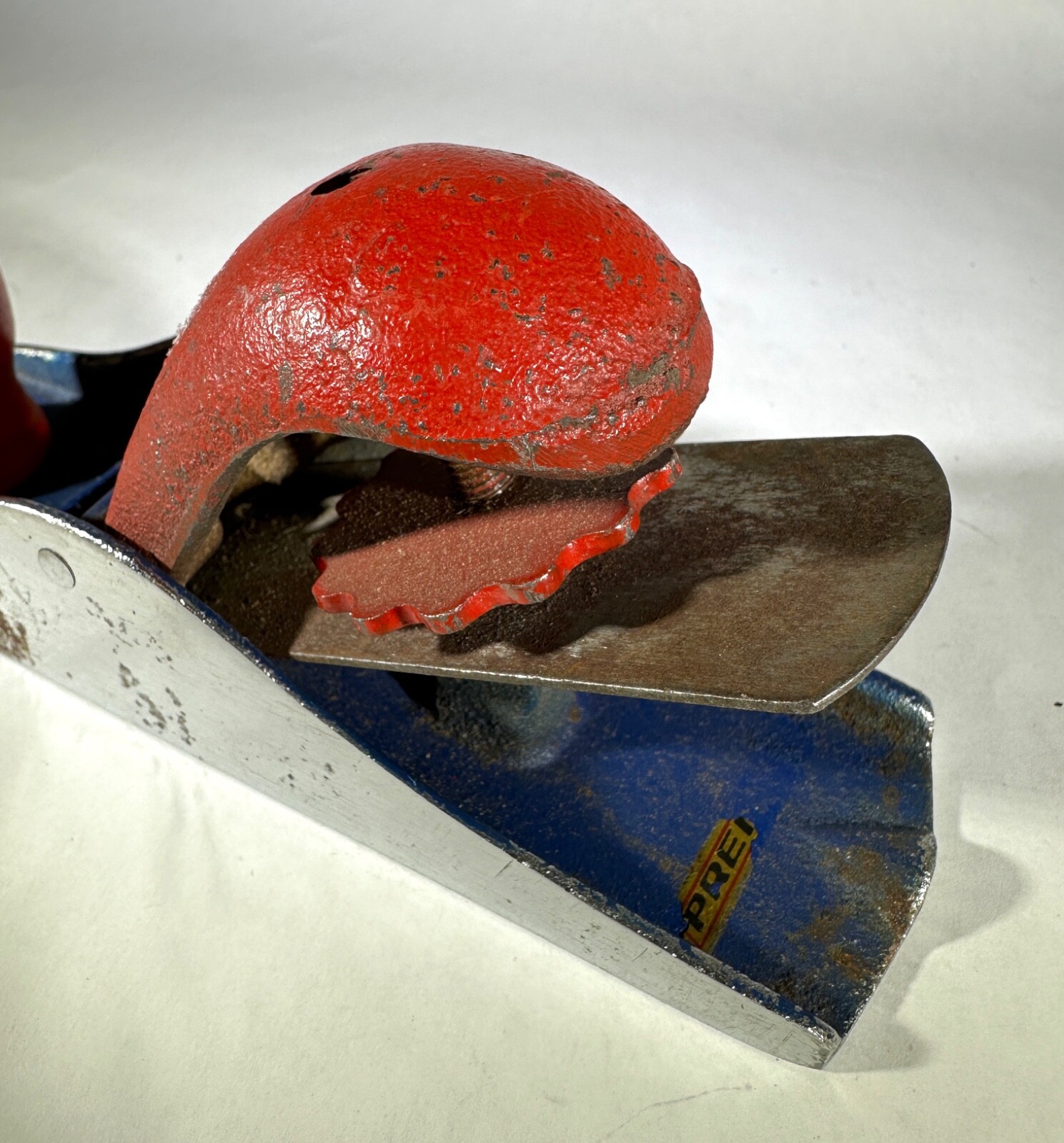 Vintage Wood Plane Blue and Red 6 Inches With Blade Woodworking