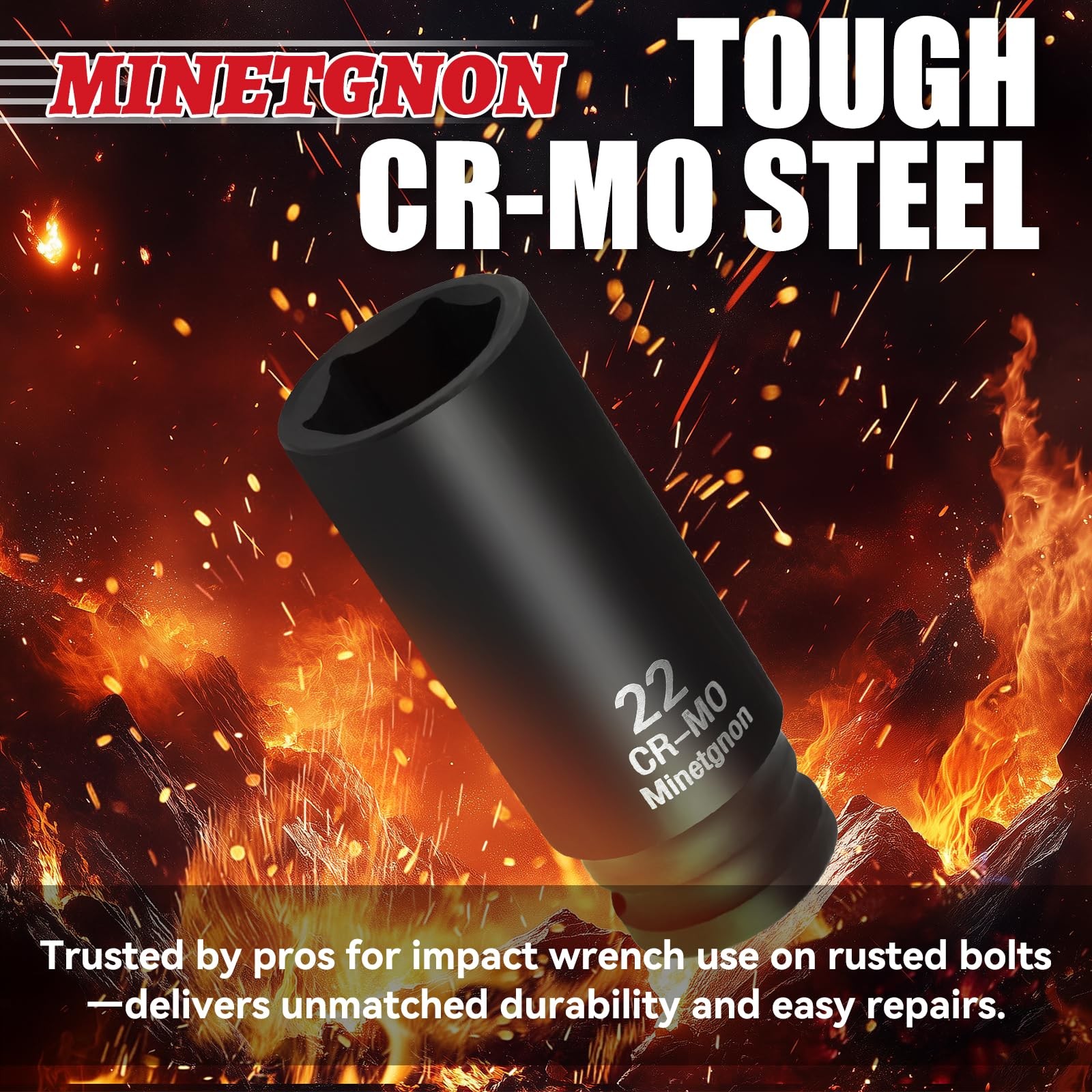 Minetgnon 22mm Deep 6 Pt 1/2″ Drive Impact Socket