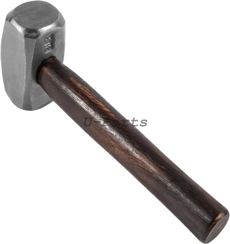 For 3lb Blacksmith Hammer Forging Tool Flat Round Face Steel Head Wooden Handle