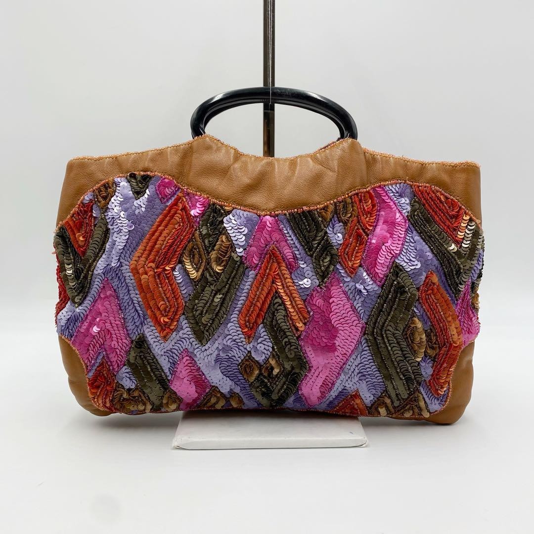JAMIN PUECH Beaded Embroidery Handbag 20x33cm Canvas Unisex Used