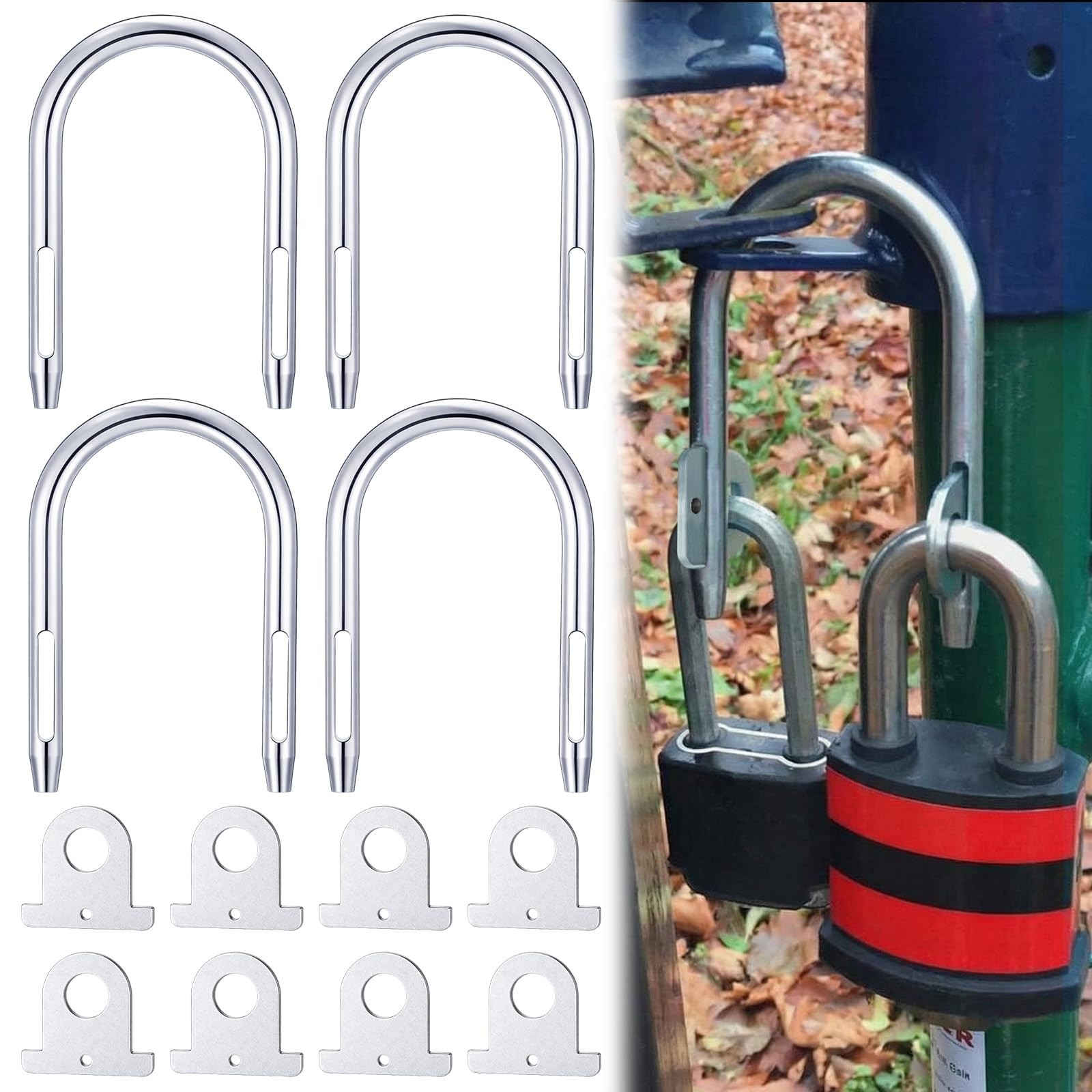4 Sets Lock Gate Padlock System with U Bolt & Links for Schools, Utilities, More