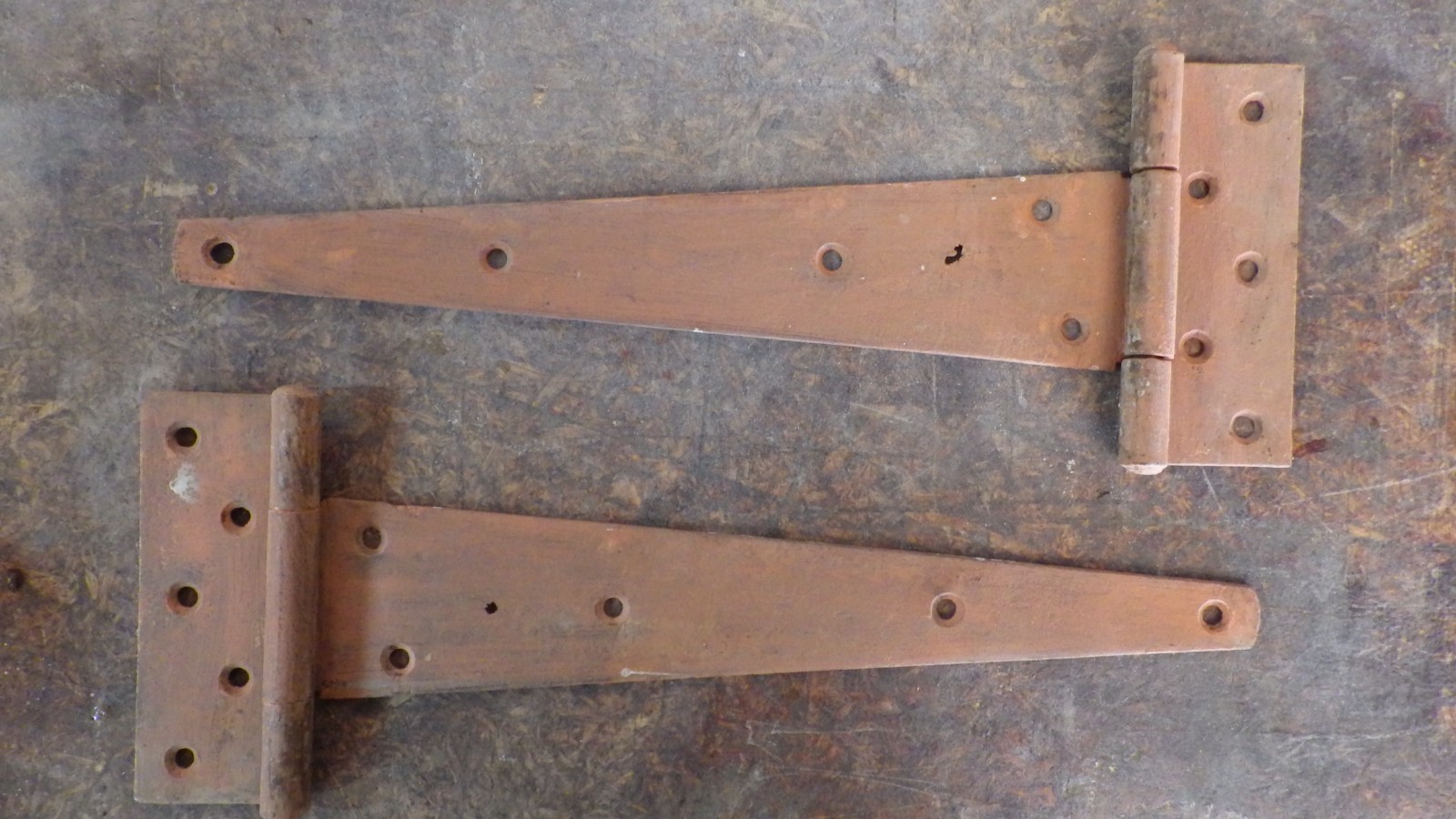 recycled vintage pair iron T strap hinges suit barn door or gate 17″ #1