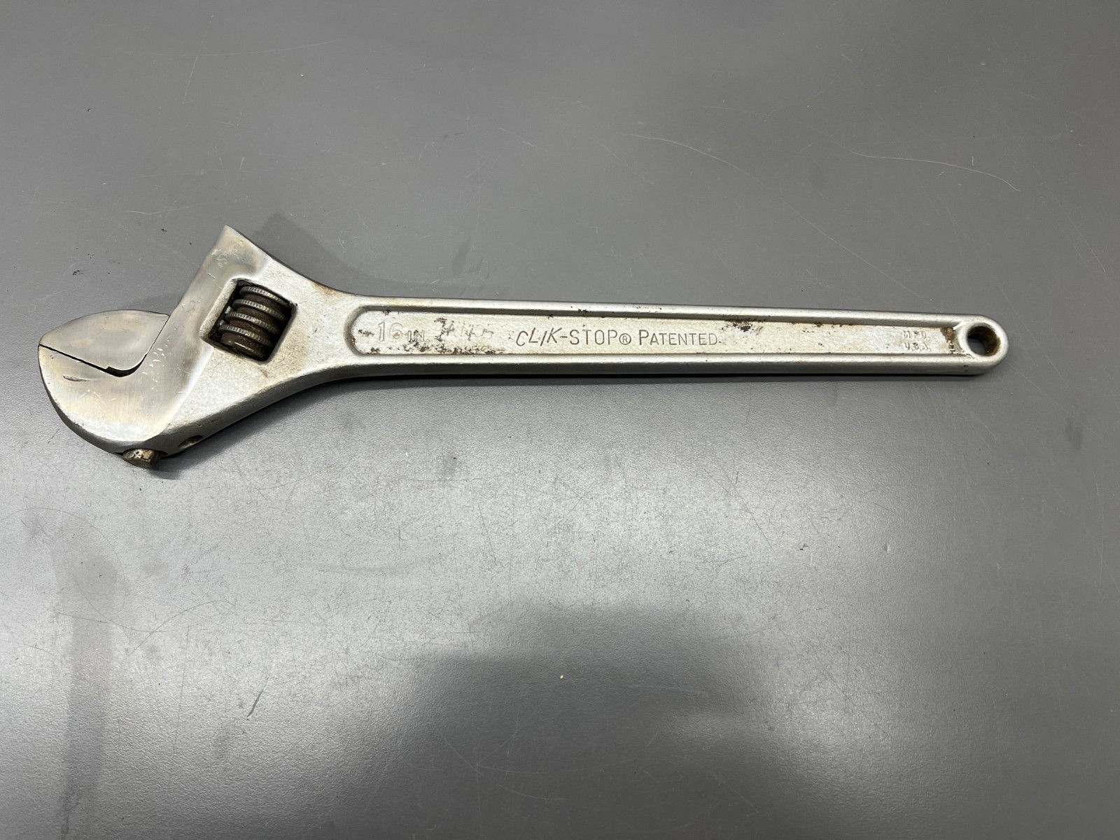 RARE VINTAGE FLEET TOOLS 4016-L 16″ CLIK STOP ADJUSTABLE WRENCH – MADE IN USA