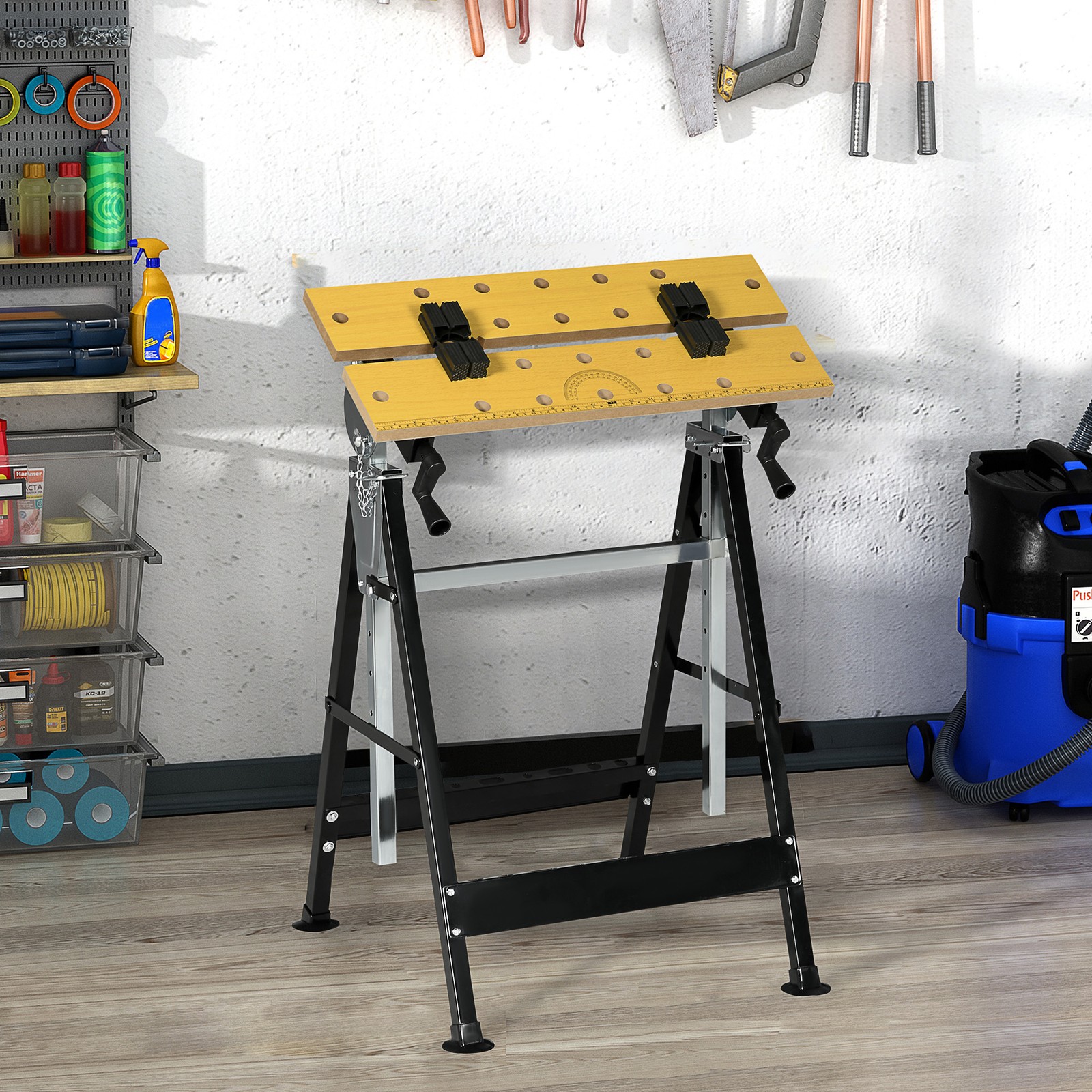 Workbench Wood Cutting Sawhorse w/ Movable Pegs Adjustable Height Angle