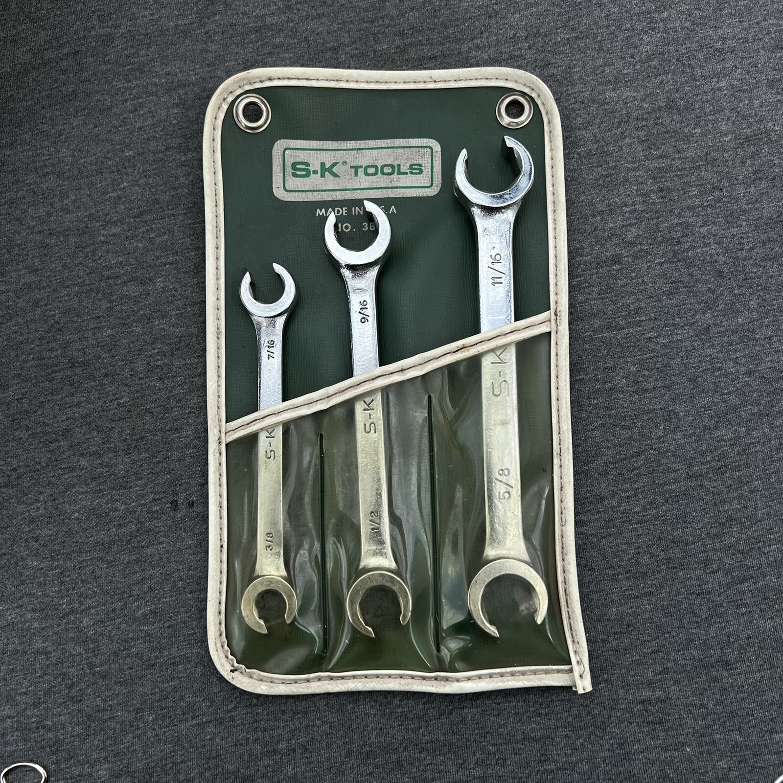Vtg S-K Tools 3pc Flare Nut Line Wrench Set No. 383 F-2022, F-1618, F-1214 USA