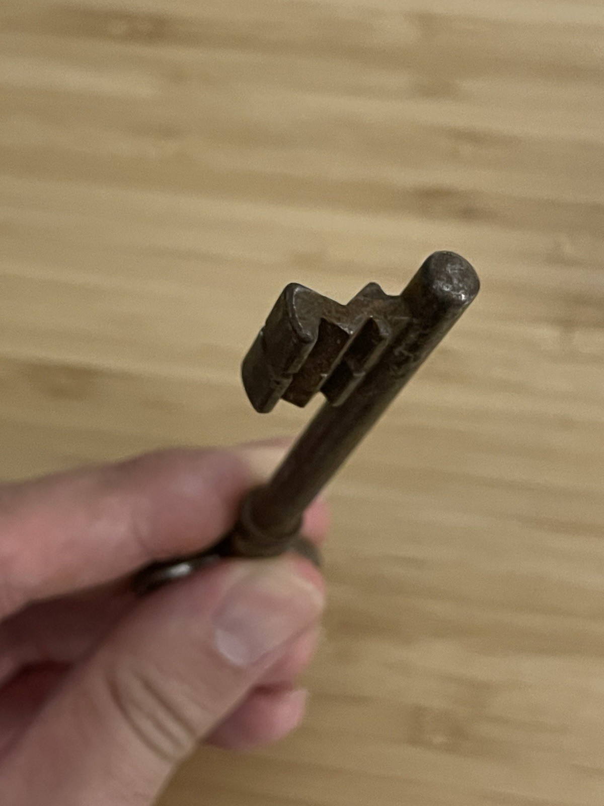 Antique 19th Century Iron Skeleton Key 4” Barrel Key, Rustic Patina Paris France