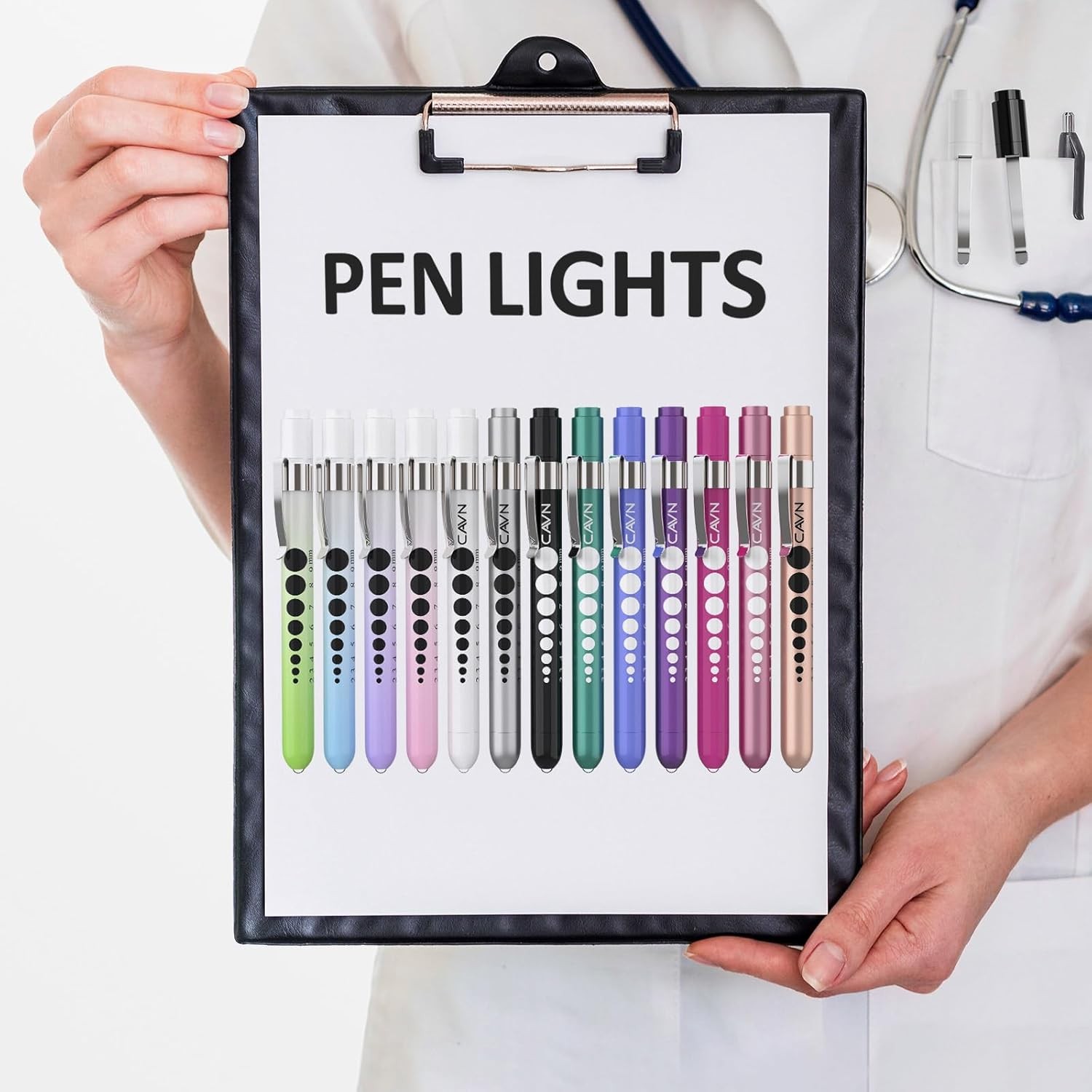 LED Medical Penlight with Pupil Gauge 2 Pack Reusable Nurse Doctor Flashlight