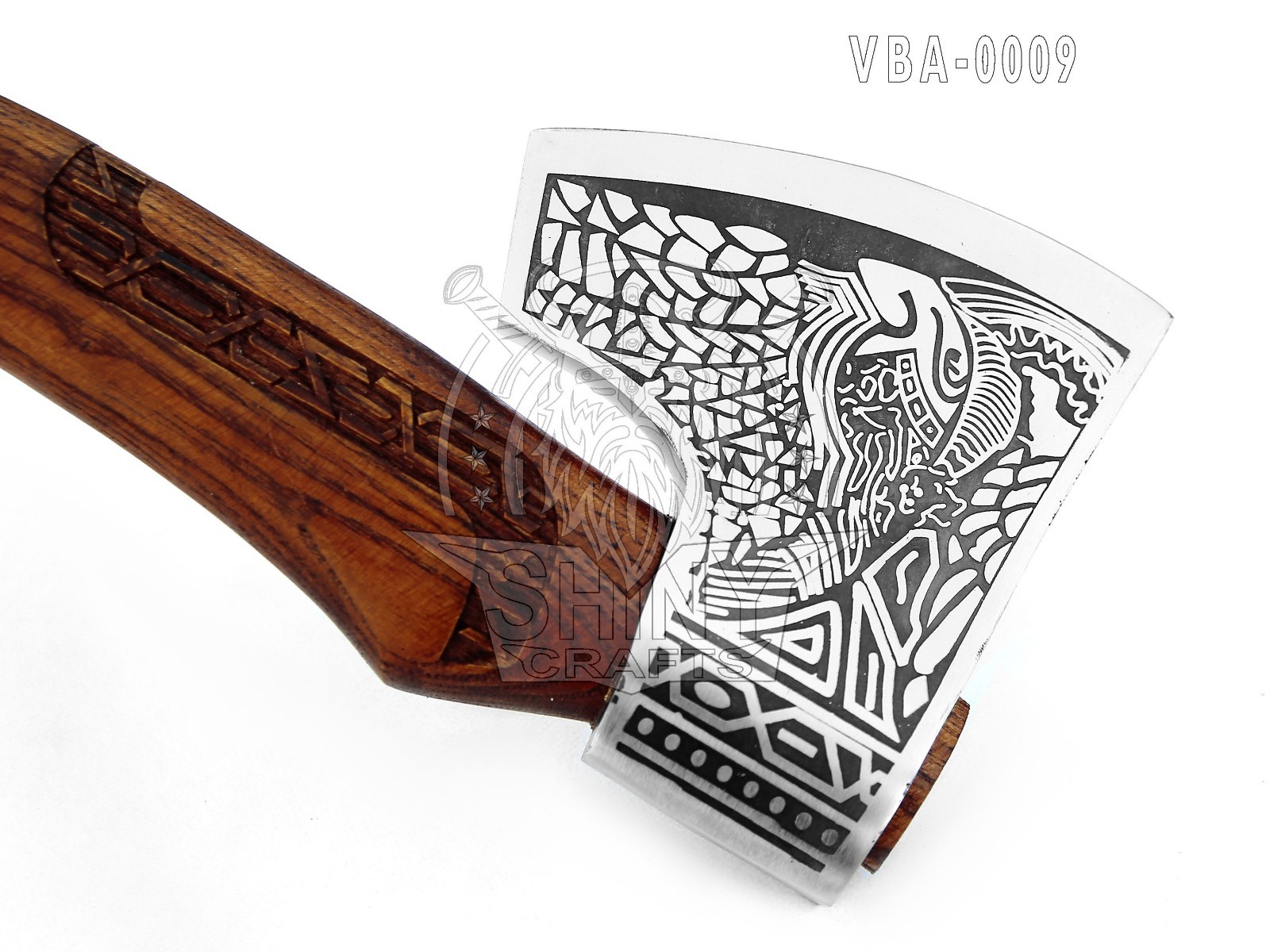 Handmade Forged Carbon Steel Viking Axe,Premium,Carved Handle,Skul Etched VBA-09