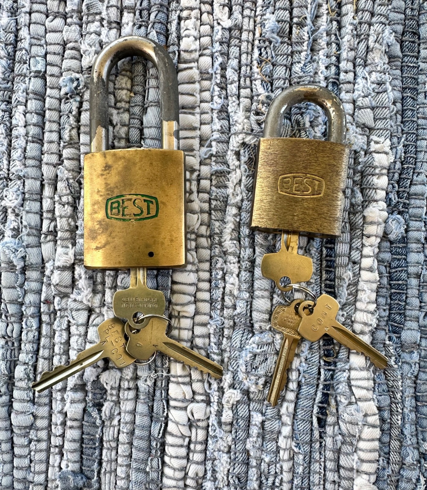 Lot of Two BEST Brass Padlocks w/Steel Hasps & Control Key w/ 2 Keys -Each Lock
