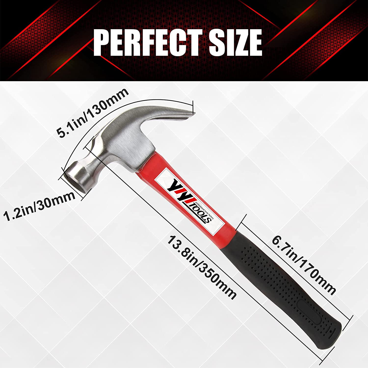 Claw Hammer with Fiberglass Handle – 16-Oz, Red and Black