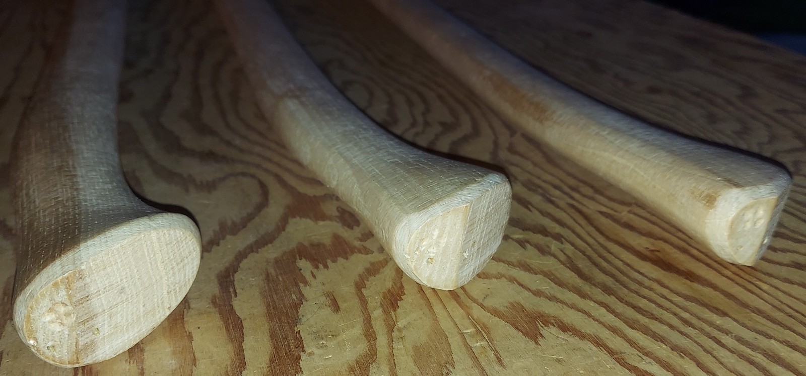 3 NOS Hickory Axe Handles B- grade