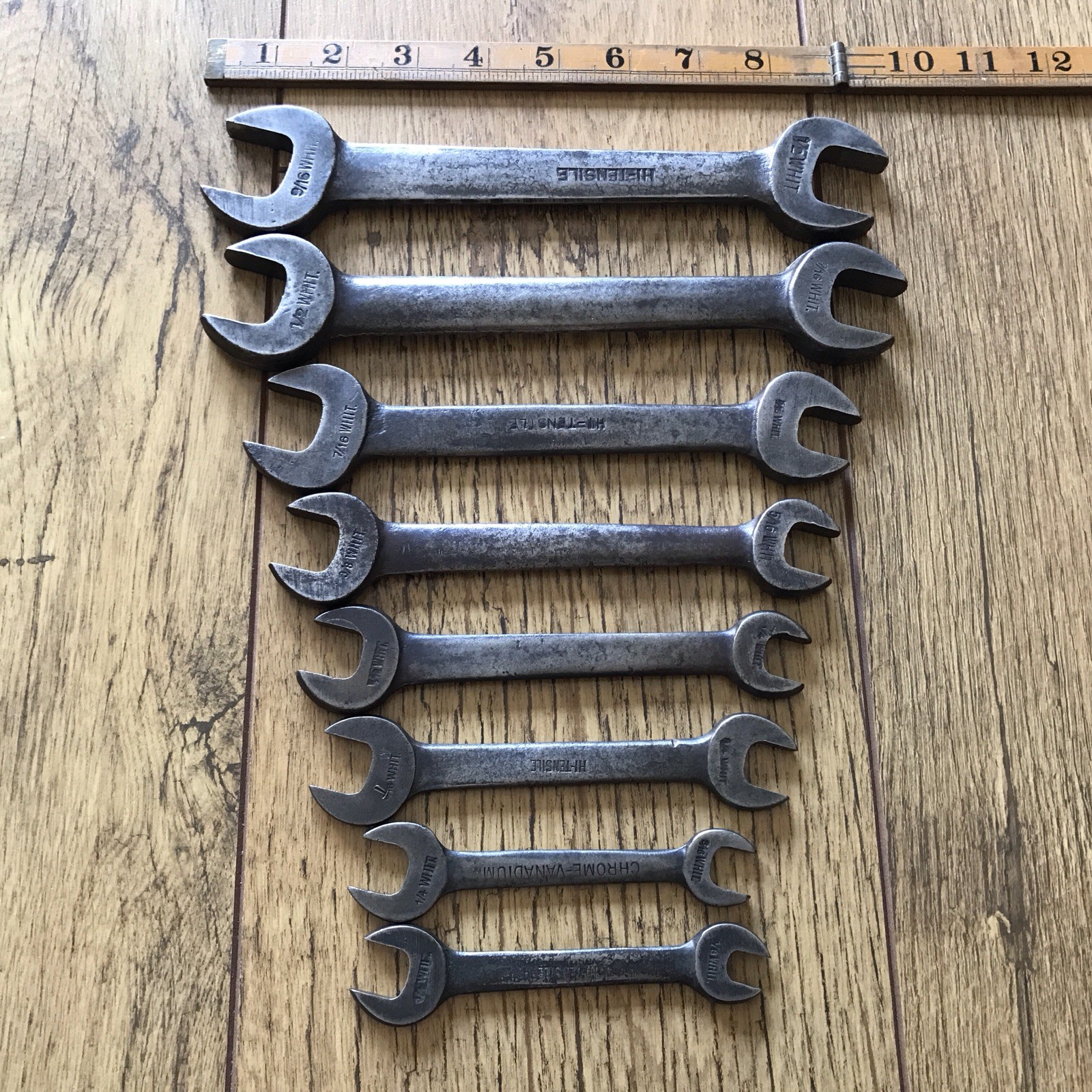 8 Vintage USA Armstrong 9/16” to 1/8” Whitworth Open Ended Spanners. B