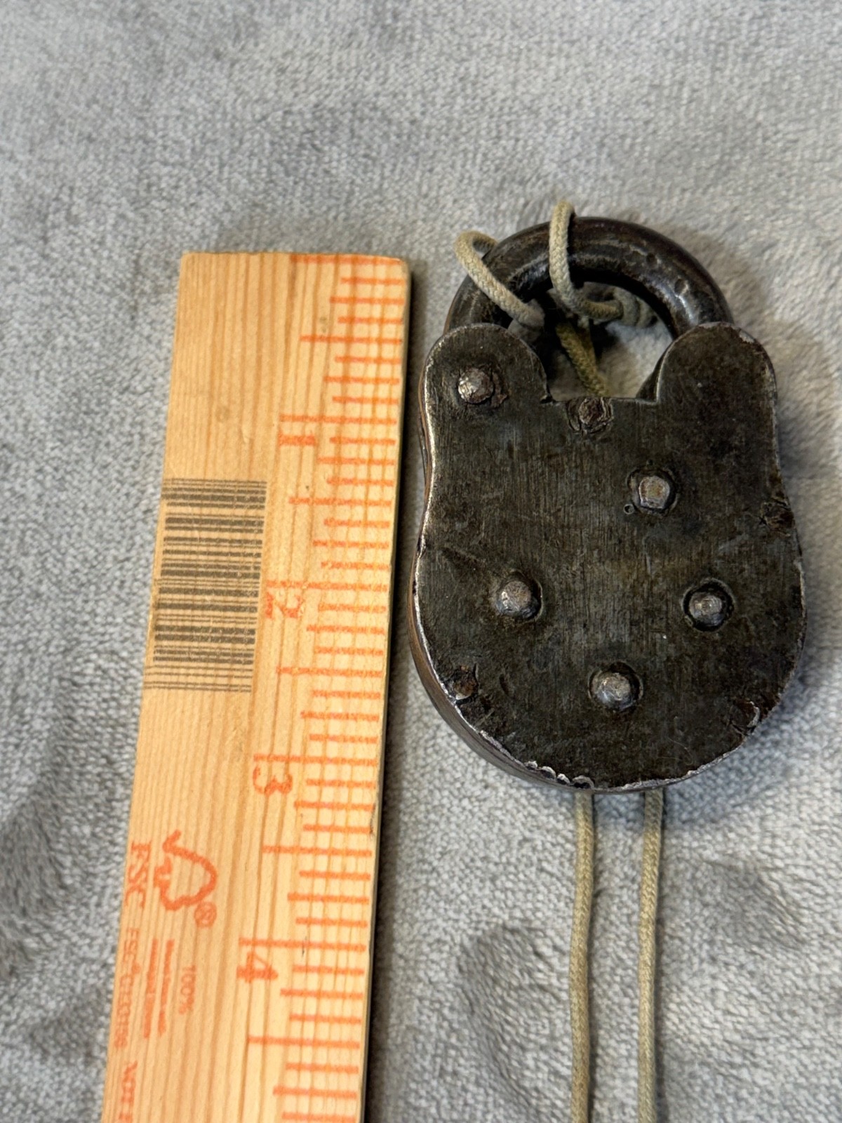 Antique Heavy Iron Padlock w/ Skeleton Key Sliding Keyhole Dust Cover Gate Lock