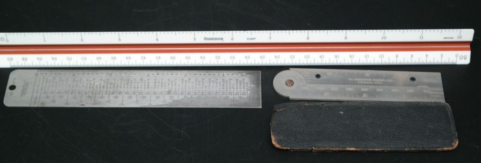 “Executive Pocket Pal” Foldg Ruler w/Old Leather Case & Decimal Equivalent Ruler