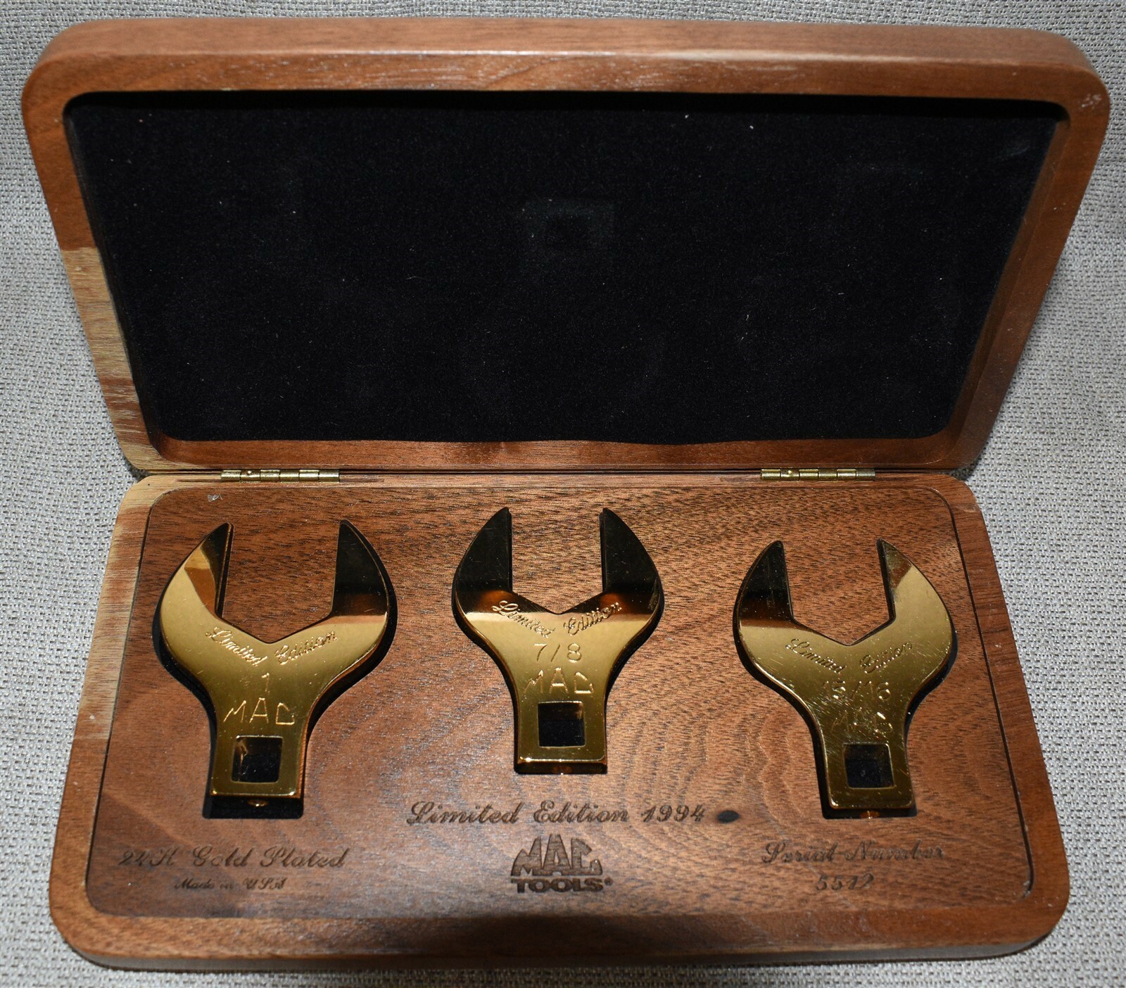 Mac Tools 1994 Gold Plated Crowsfoot Set w/Box