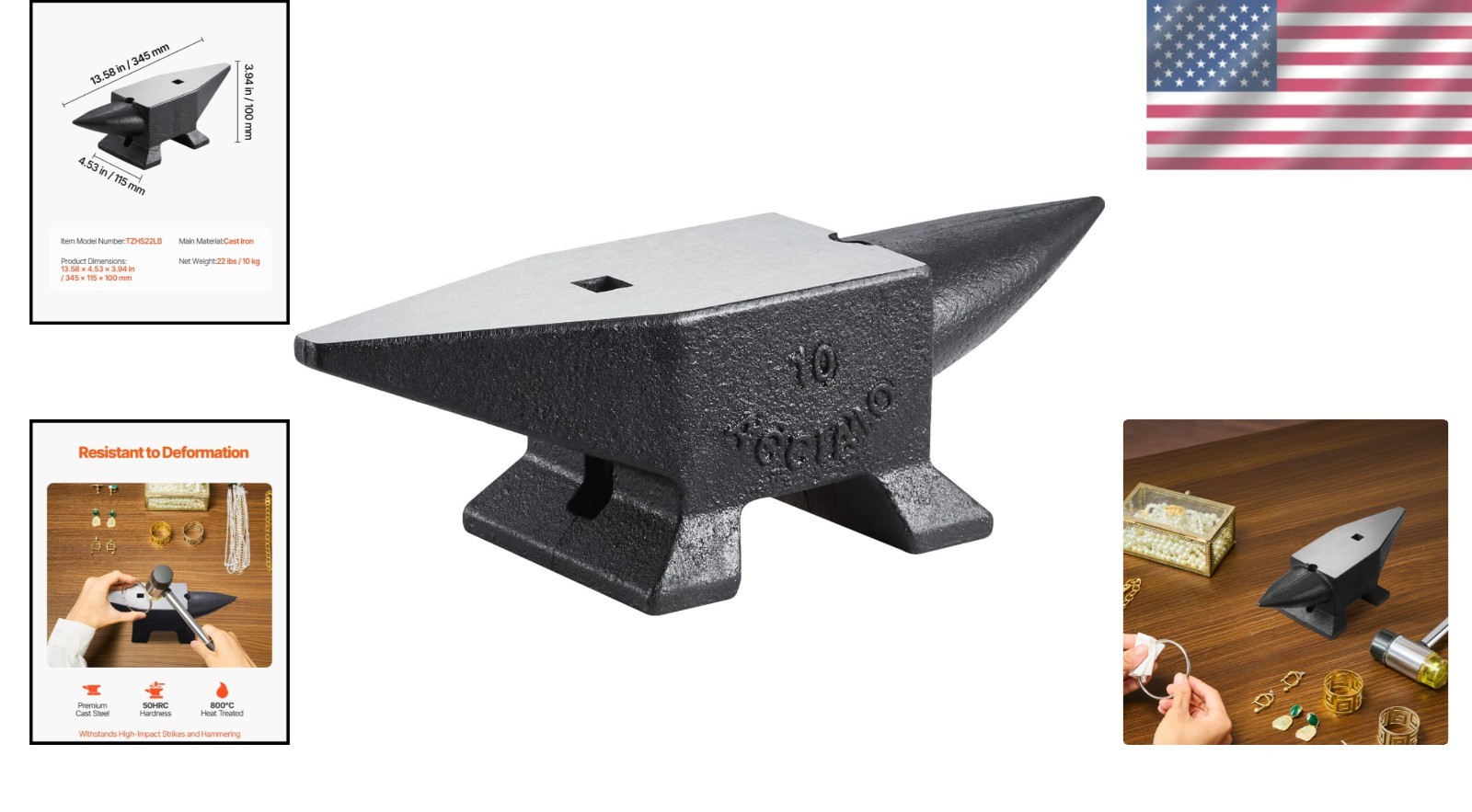 Precision Blacksmith Anvil, 22 lbs Cast Steel with Polished Finish & Stable Base