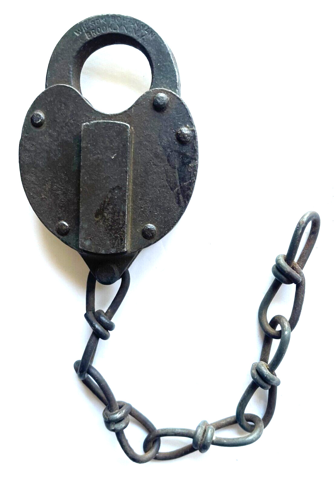 ANTIQUE WILSON BOHANNAN BROOKLYN N.Y. METAL HEART SHAPED PADLOCK LOCK NO KEY