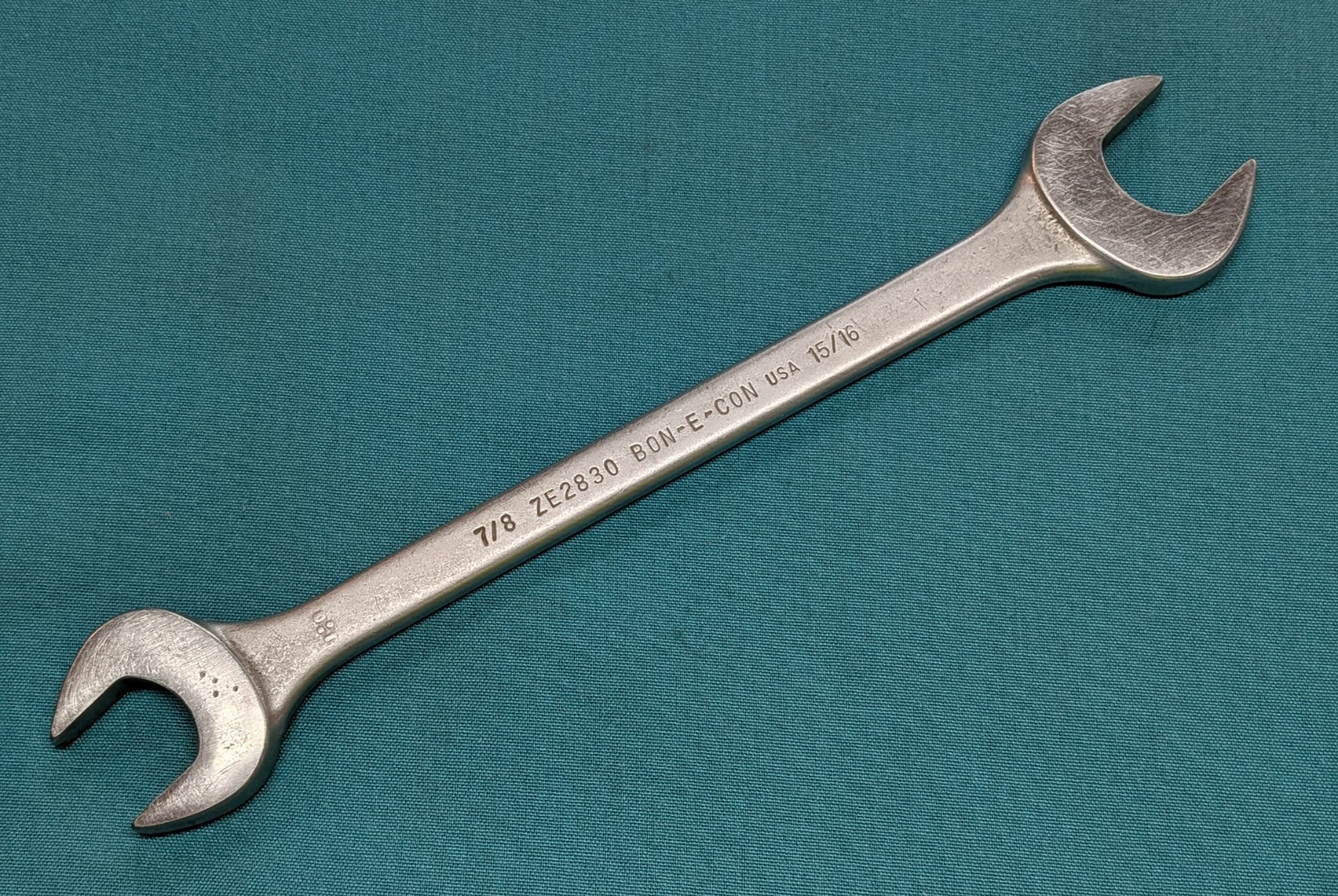 Bonney BON-E-CON ZE2830 Wrench 7/8 x 15/16 Open End USA Vintage Satin Polished