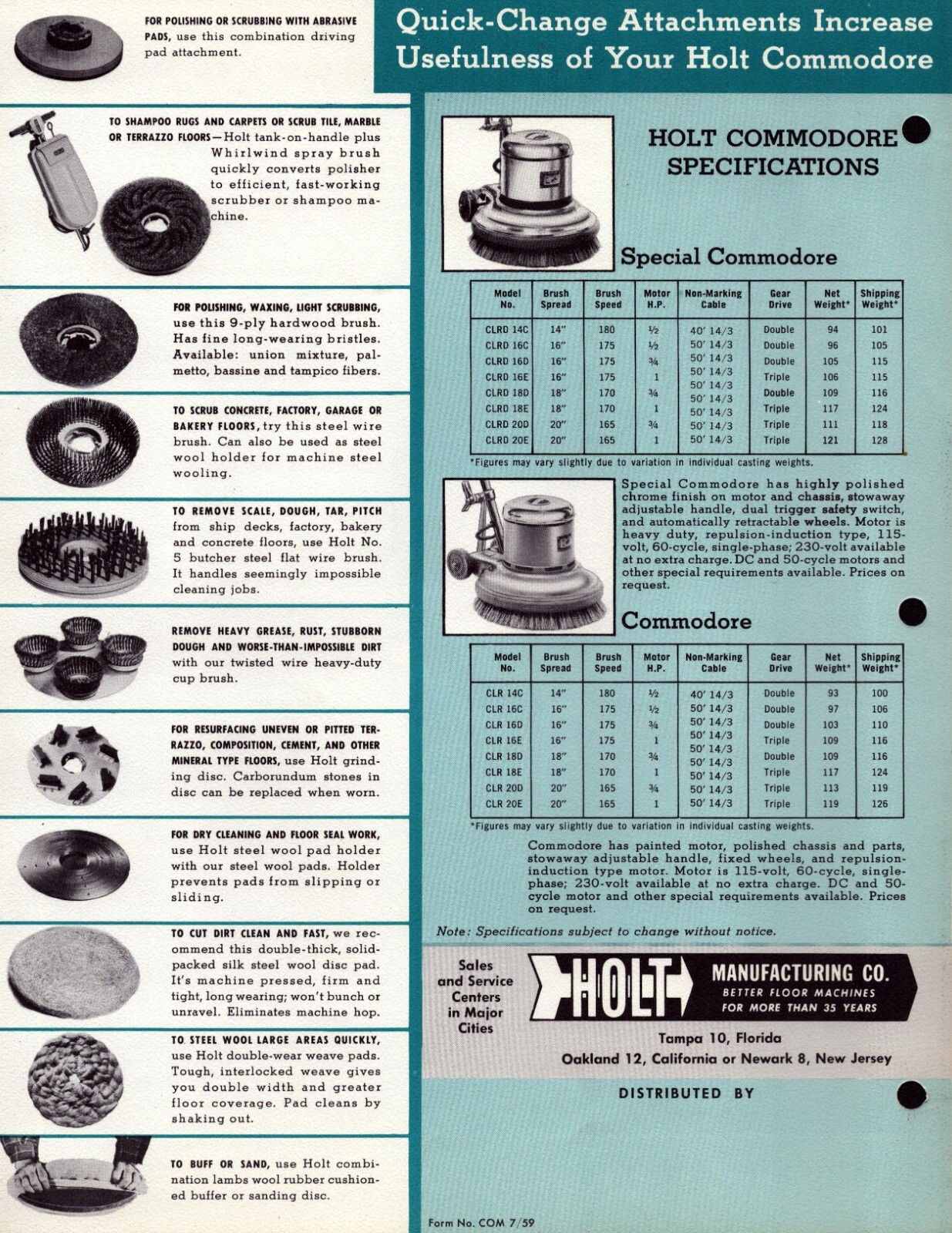 1959 Holt The Commodore Line Floor Buffing Machine Advertisement 11″ x 8″