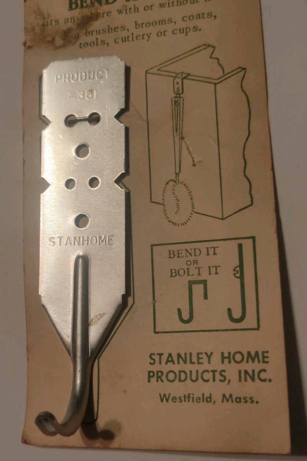 Vintage Bend A Hook Stanley Home Products With Or Without Nails USA #381 Silver