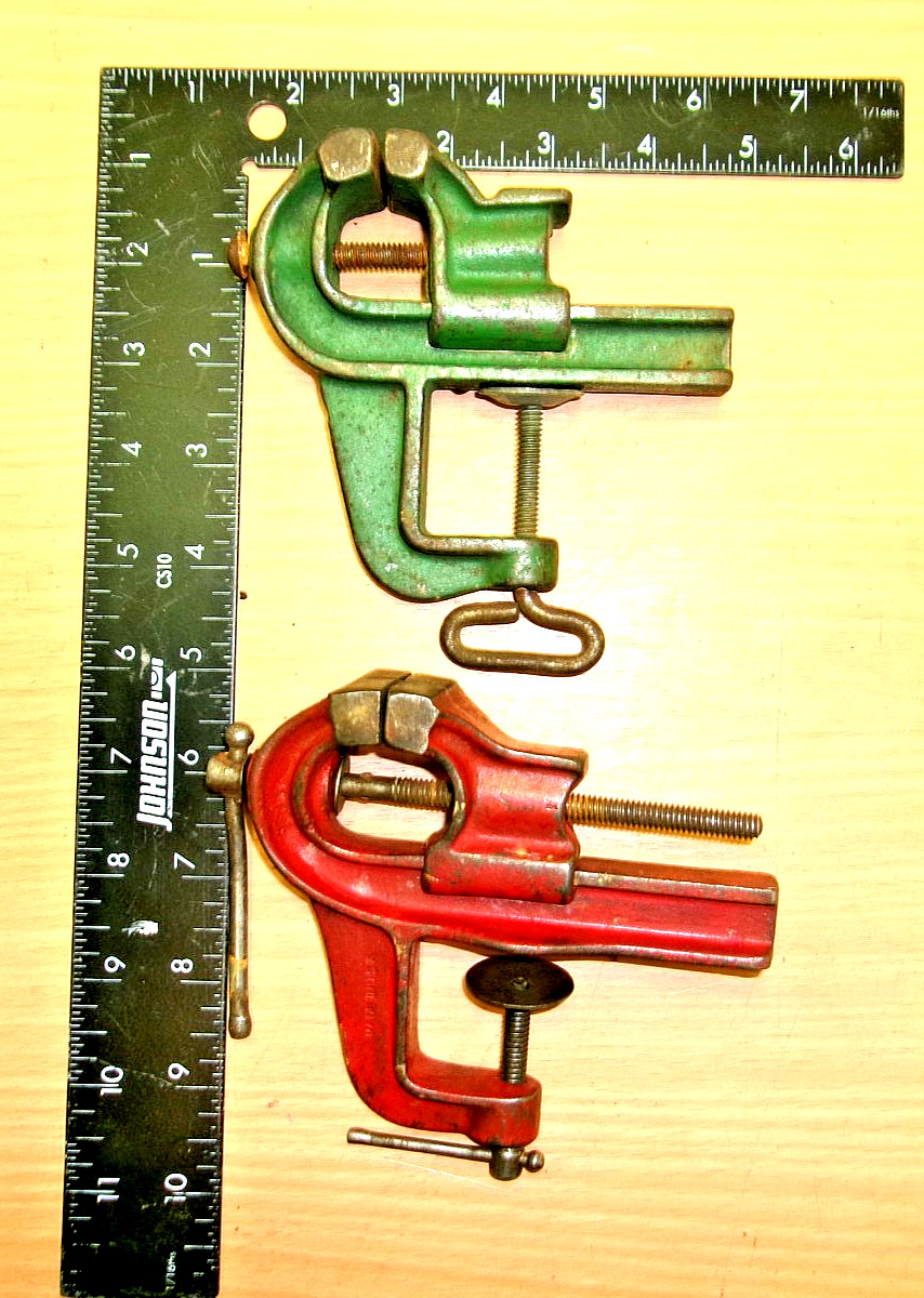 Vintage Red Green Jewelry Making Watch Repair Clamp Travel Hobbyist Vise 1-1/2″